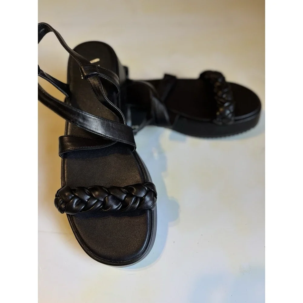 Worthington Black‎ Braided Strap Open Toe Sandle Buckle 1.5